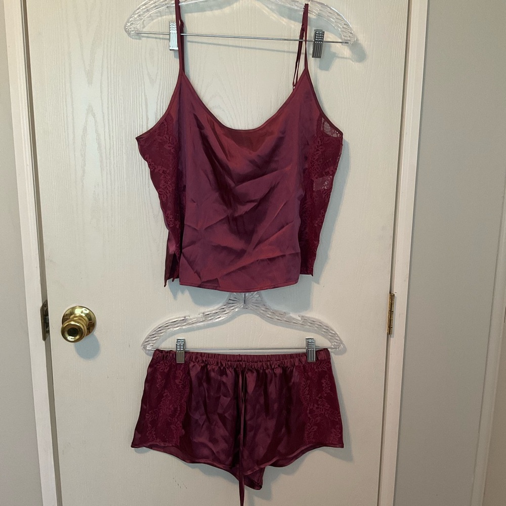 Burgundy Lace Trim Pajama Set